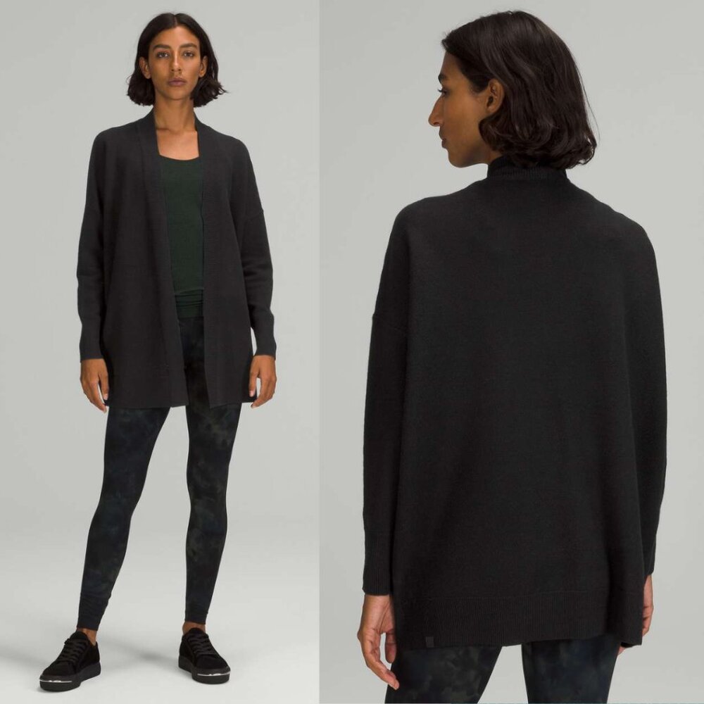 Lululemon Black 100% Merino Wool Honeycomb Wrap Cardigan
